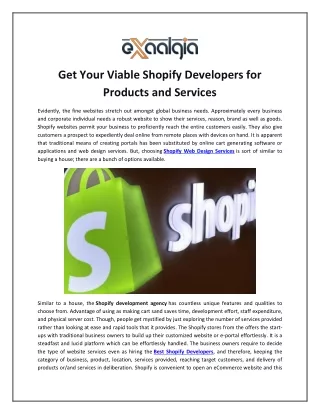 Get Your Viable Shopify Developers for Products and Services