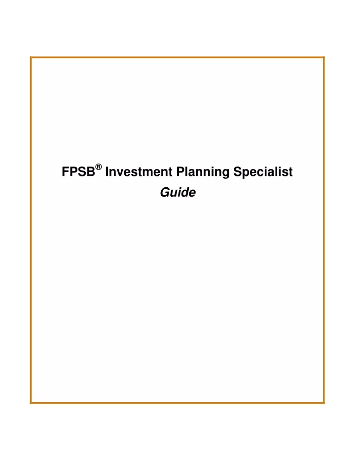 fpsb investment planning specialist guide