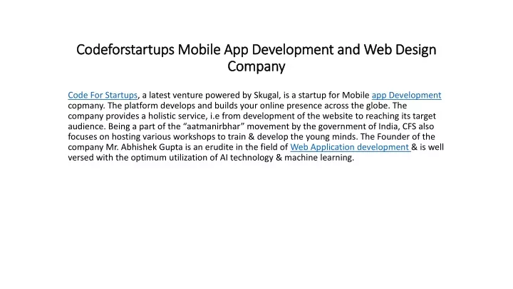 codeforstartups mobile app development and web design company