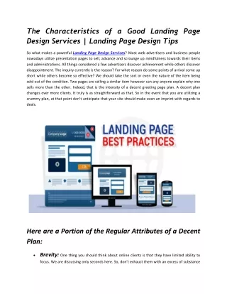 The Characteristics of a Good Landing Page Design Services | Landing Page Design Tips