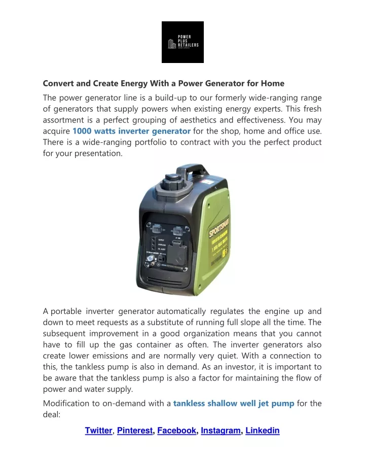 convert and create energy with a power generator