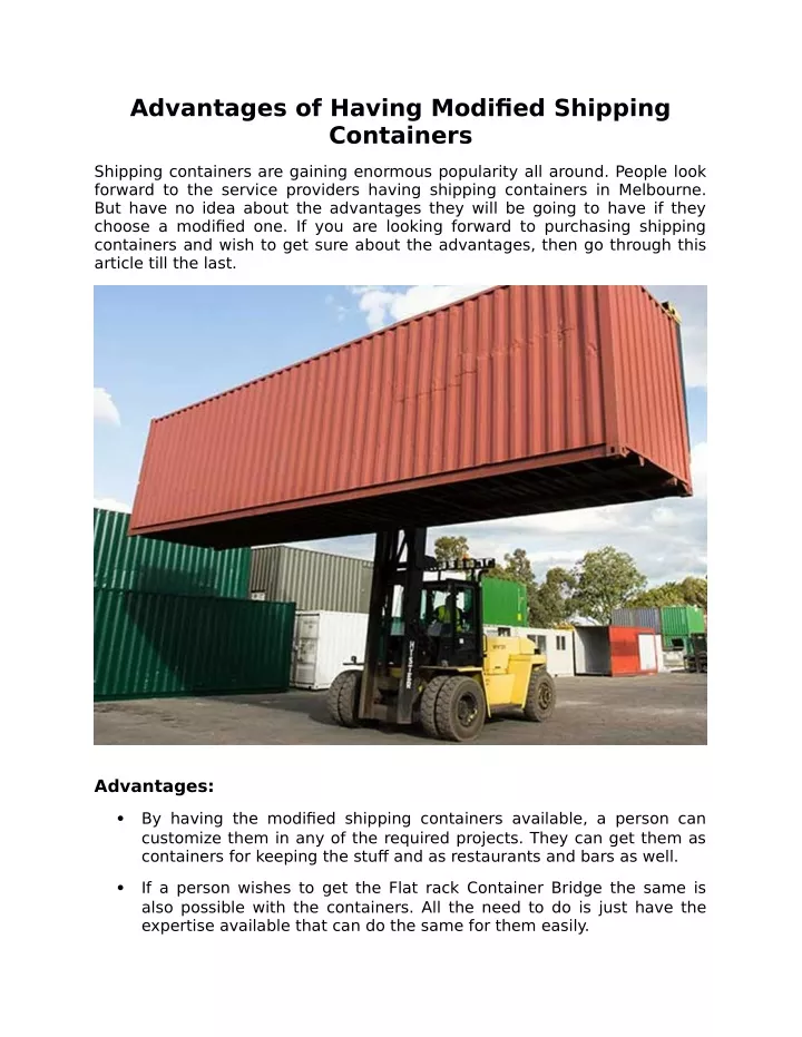 advantages of having modified shipping containers
