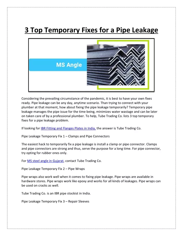3 top temporary fixes for a pipe leakage