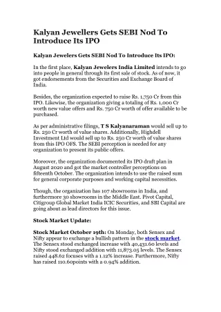 Kalyan Jewellers Gets SEBI Nod To Introduce Its IPO