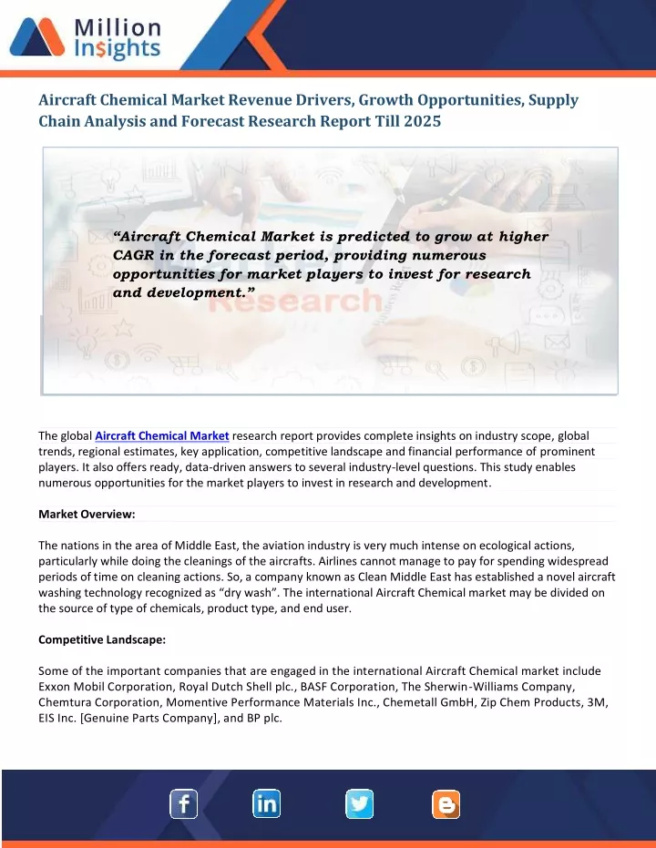 aircraft chemical market revenue drivers growth