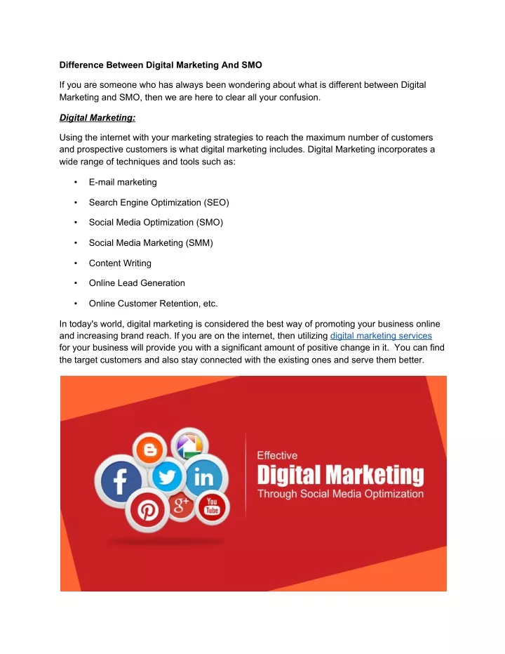 difference between digital marketing and smo