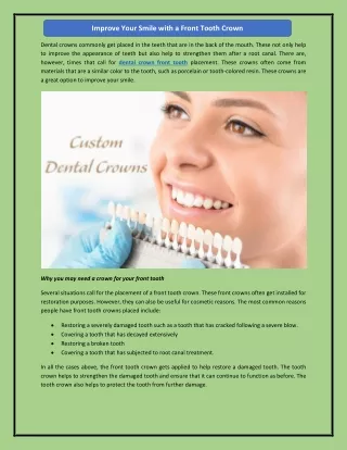 Improve Your Smile with a Front Tooth Crown