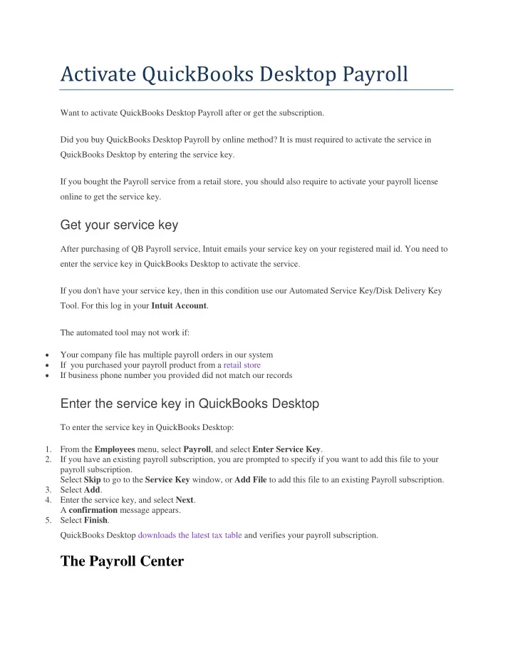 activate quickbooks desktop payroll