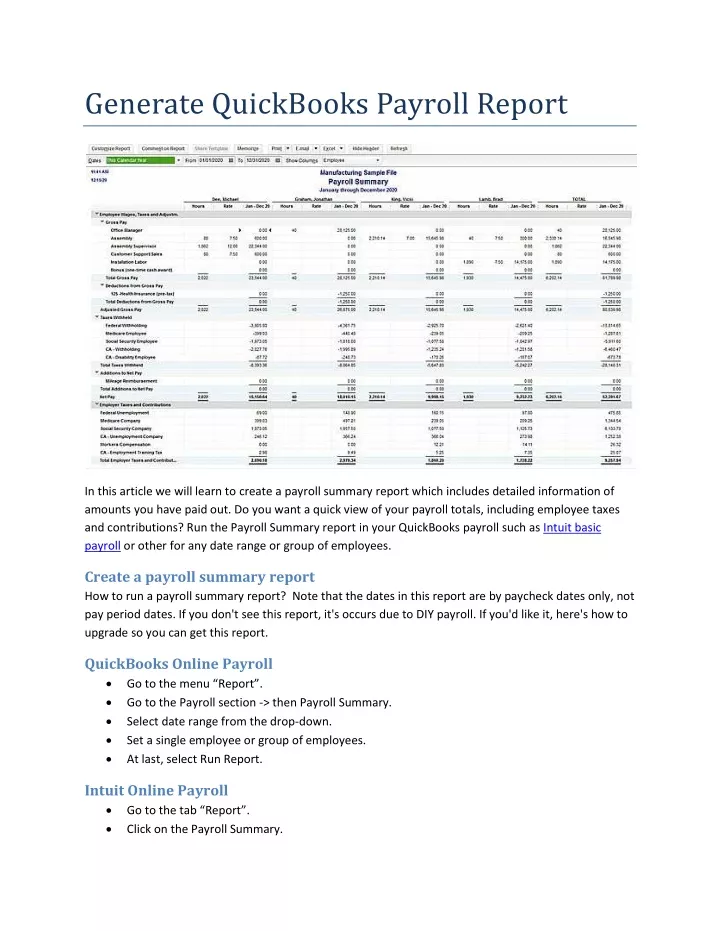 generate quickbooks payroll report