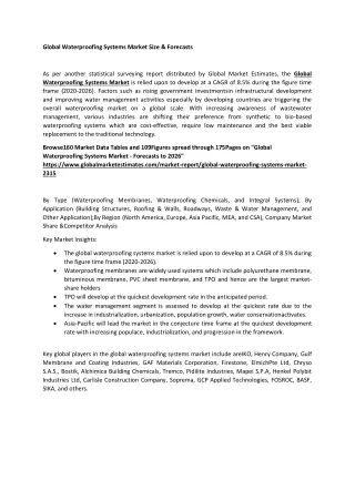 global waterproofing systems market size forecasts