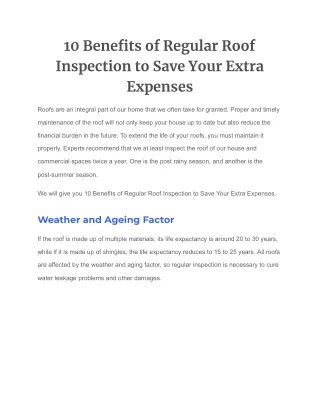 Benefits of Regular Roof Inspection to Save Your Extra Expenses