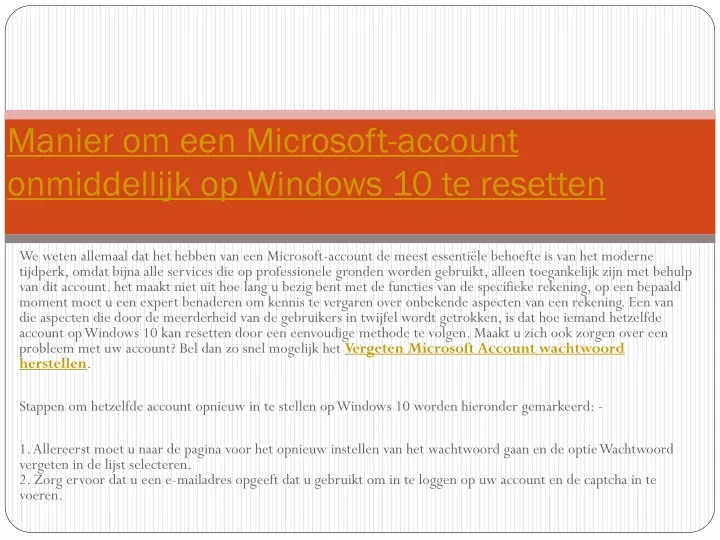manier om een microsoft account onmiddellijk op windows 10 te resetten