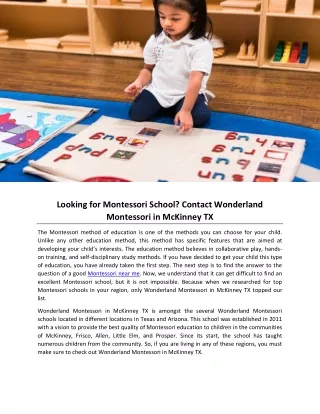 Looking for Montessori School? Contact Wonderland Montessori in McKinney TX