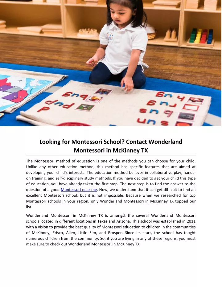 looking for montessori school contact wonderland