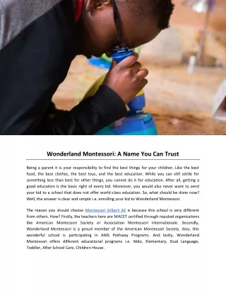 Wonderland Montessori: A Name You Can Trust