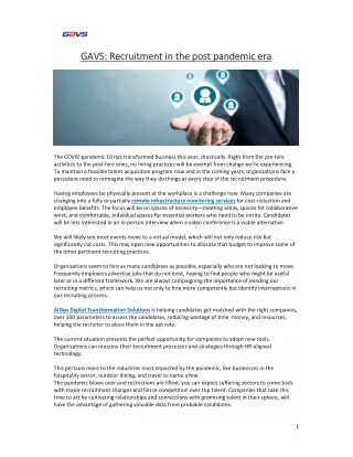 gavs recruitment in the post pandemic era gavs