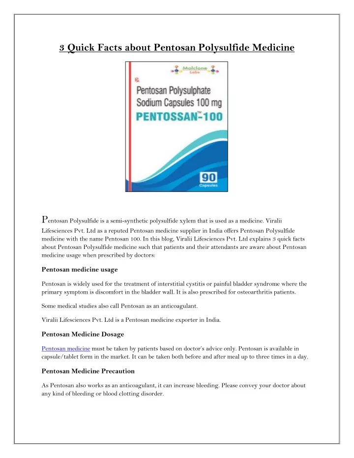 3 quick facts about pentosan polysulfide medicine