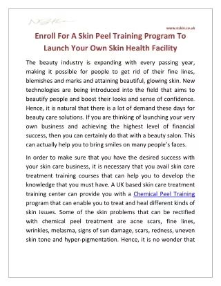 Enroll For A Skin Peel Training Program To Launch Your Own Skin Health Facility