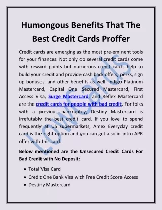 Humongous Benefits That The Best Credit Cards Proffer