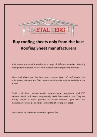 buy roofing sheets only from the best roofing