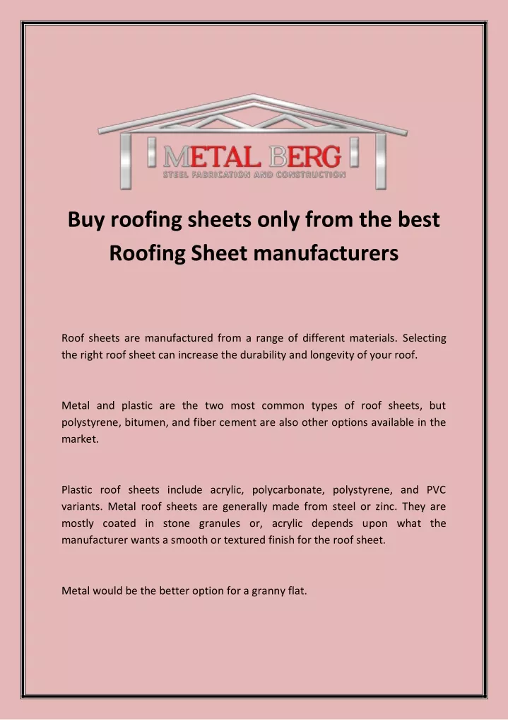 buy roofing sheets only from the best roofing