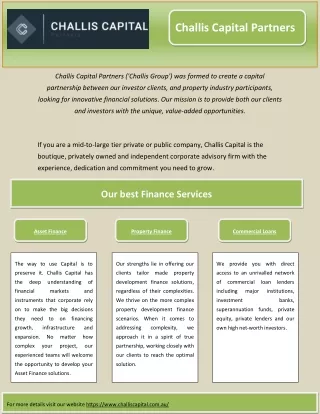 Best Finance solutions by Challis Capital