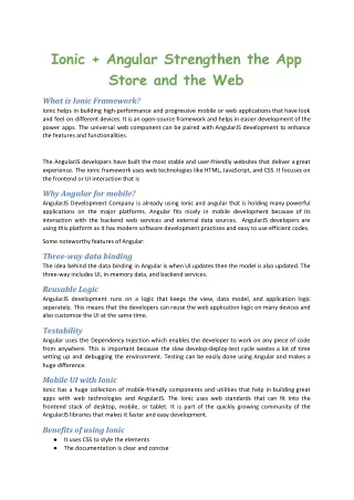 ionic angular strengthen the app store and the web