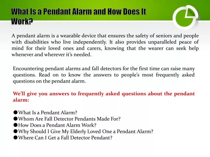 what is a pendant alarm and how does it work