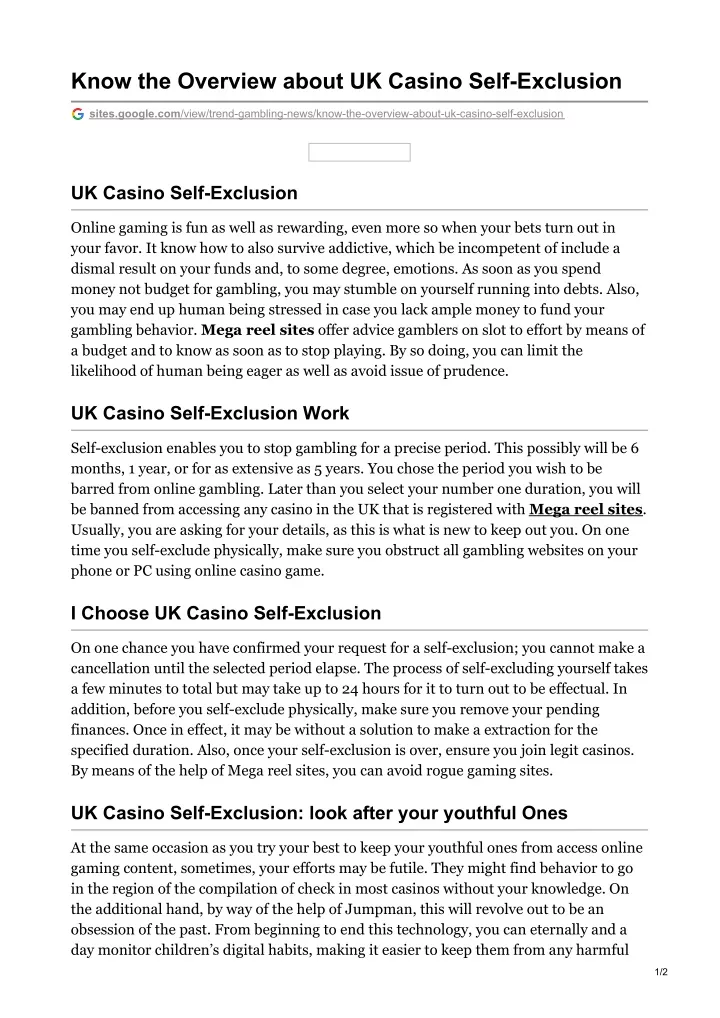 know the overview about uk casino self exclusion