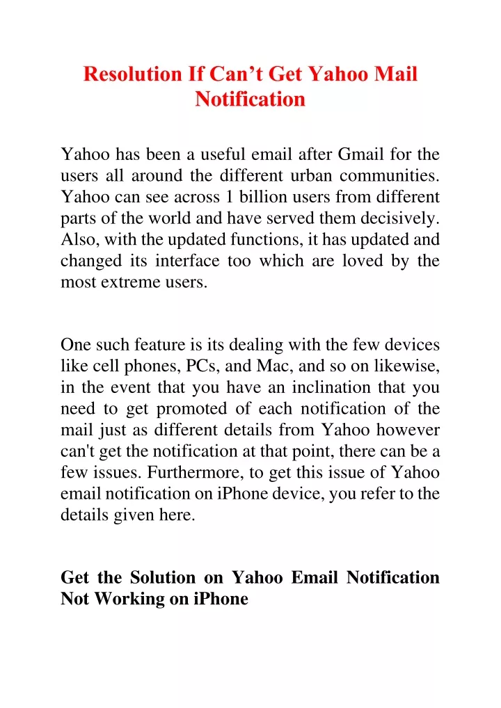 resolution if can t get yahoo mail notification