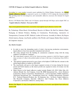 covid 19 impact on global liquid adhesives market