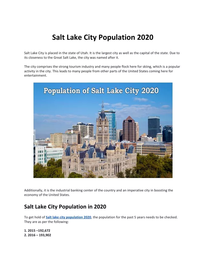 PPT Salt Lake City Population and Important Facts PowerPoint