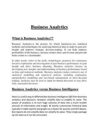 Business Analytics Course