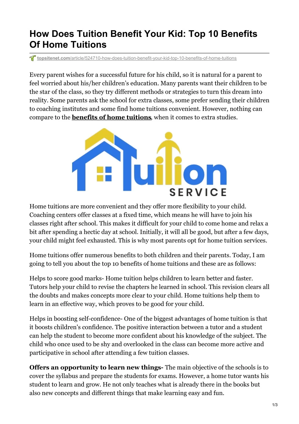 PPT - How Does Tuition Benefit Your Kid: Top 10 Benefits Of Home ...