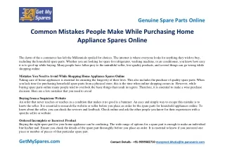 Common Mistakes People Make While Purchasing Home Appliance Spares Online