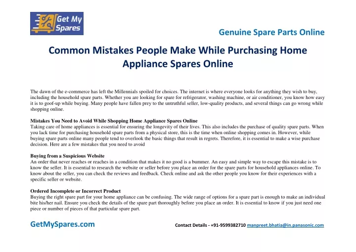 genuine spare parts online common mistakes people