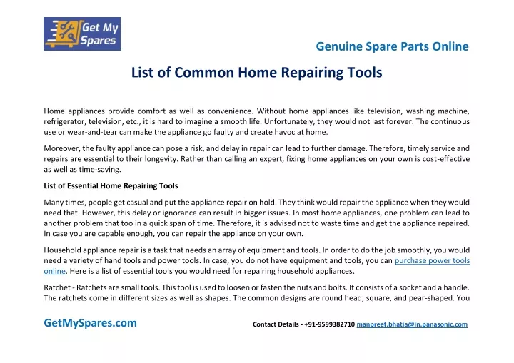 list of common home repairing tools