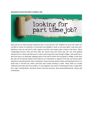 importance of part time jobs in student s life