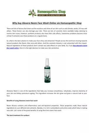 Why Buy Alovera Neem Face Wash Online via Homoeopathic Shop