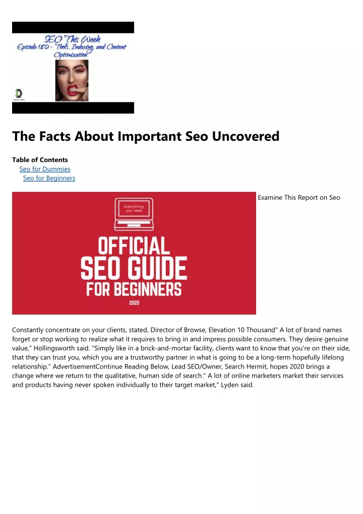 the facts about important seo uncovered