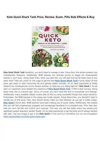 Keto Quick Shark Tank Price, Review, Scam, Pills Side Effects & Buy