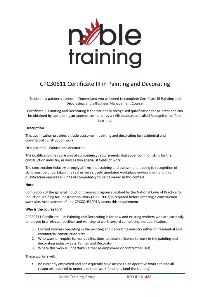 cpc30611 certificate iii in painting