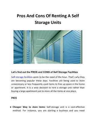 Pros And Cons Of Renting A Self Storage Units