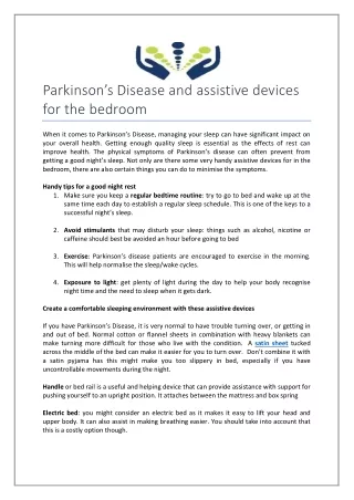 Parkinson’s Disease and assistive devices for the bedroom
