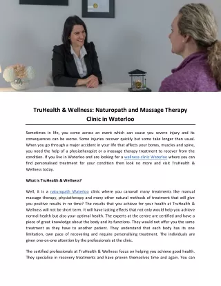 TruHealth & Wellness- Naturopath and Massage Therapy Clinic in Waterloo