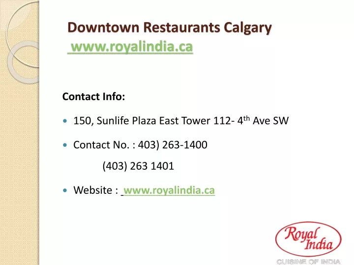 downtown restaurants calgary www royalindia ca
