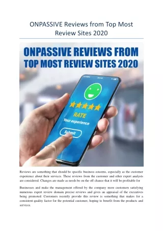 ONPASSIVE Reviews from Top Most Review Sites 2020