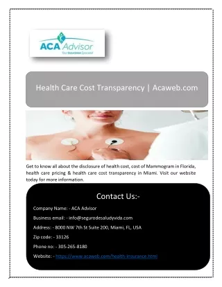 health care cost transparency acaweb com
