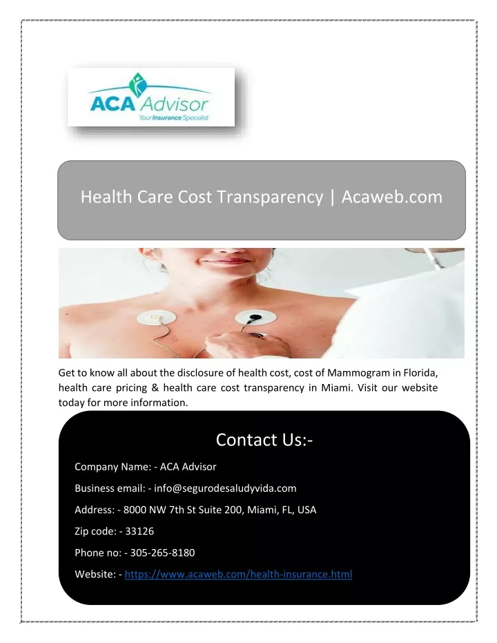 health care cost transparency acaweb com