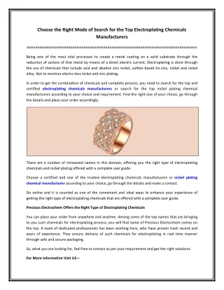 Choose the Right Mode of Search for the Top Electroplating Chemicals Manufacturers